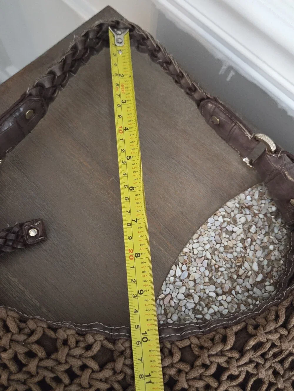 VTG Liz Claiborne Macrame Crescent Bag Brown Knotted Rope Boho Crochet Shoulder